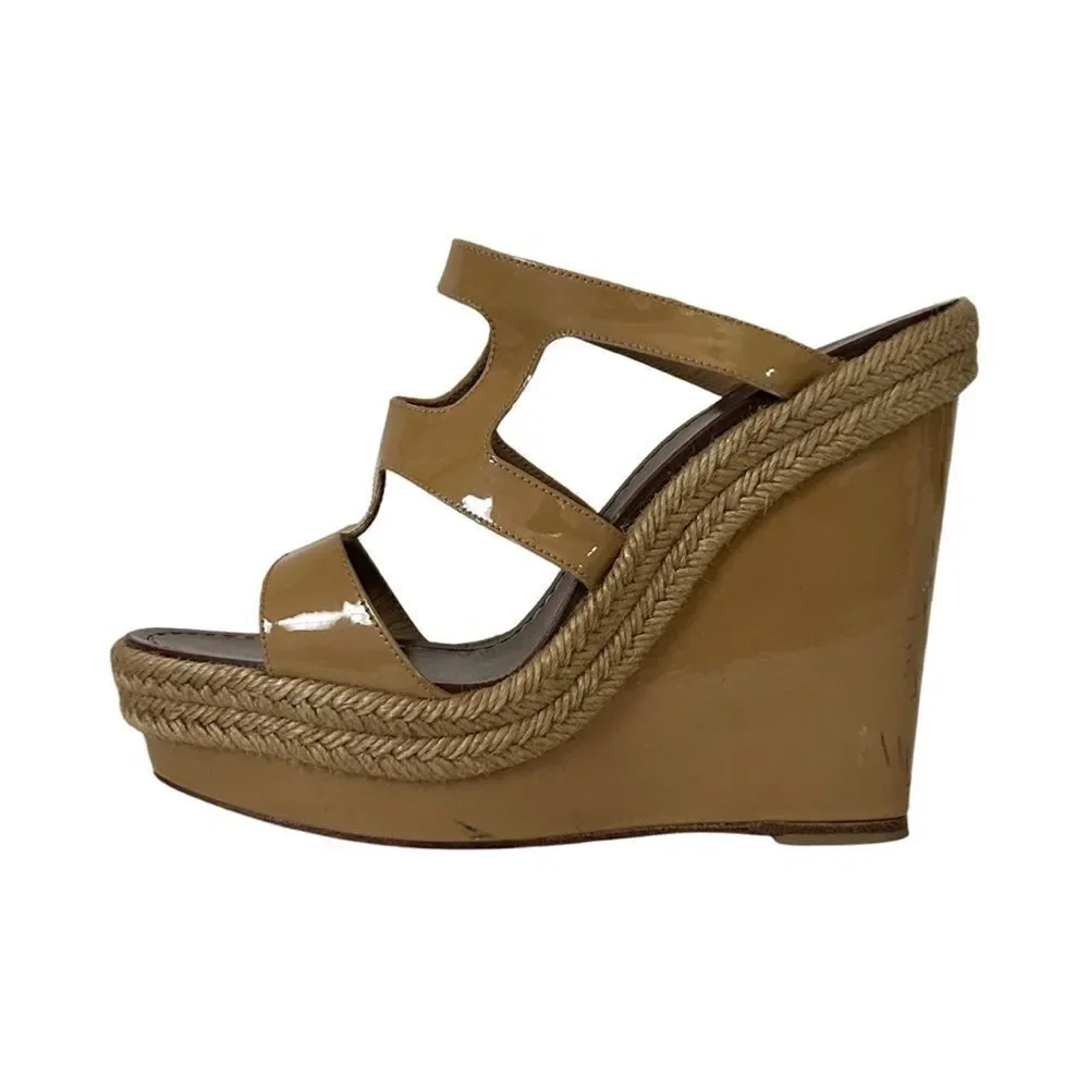 Christian Louboutin Beige Patent Leather Bilbao 120 Wedges Size 39